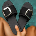 Women's Slide Sandals with Gold Buckle