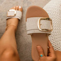 Women's Slide Sandals with Gold Buckle