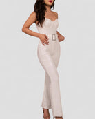 Sequin Flare Jumpsuit with Chain Straps and Belted Waist 1
