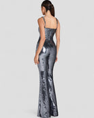 Sequin Flare Jumpsuit with Chain Straps and Belted Waist 3