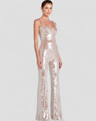 Sequin Flare Jumpsuit with Chain Straps and Belted Waist 6