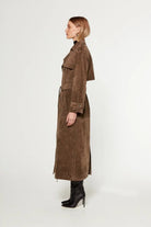 Suede Double-Breasted Trench Coat with Belt for Women 1