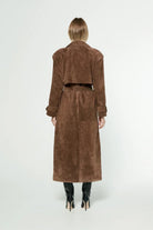 Suede Double-Breasted Trench Coat with Belt for Women 2