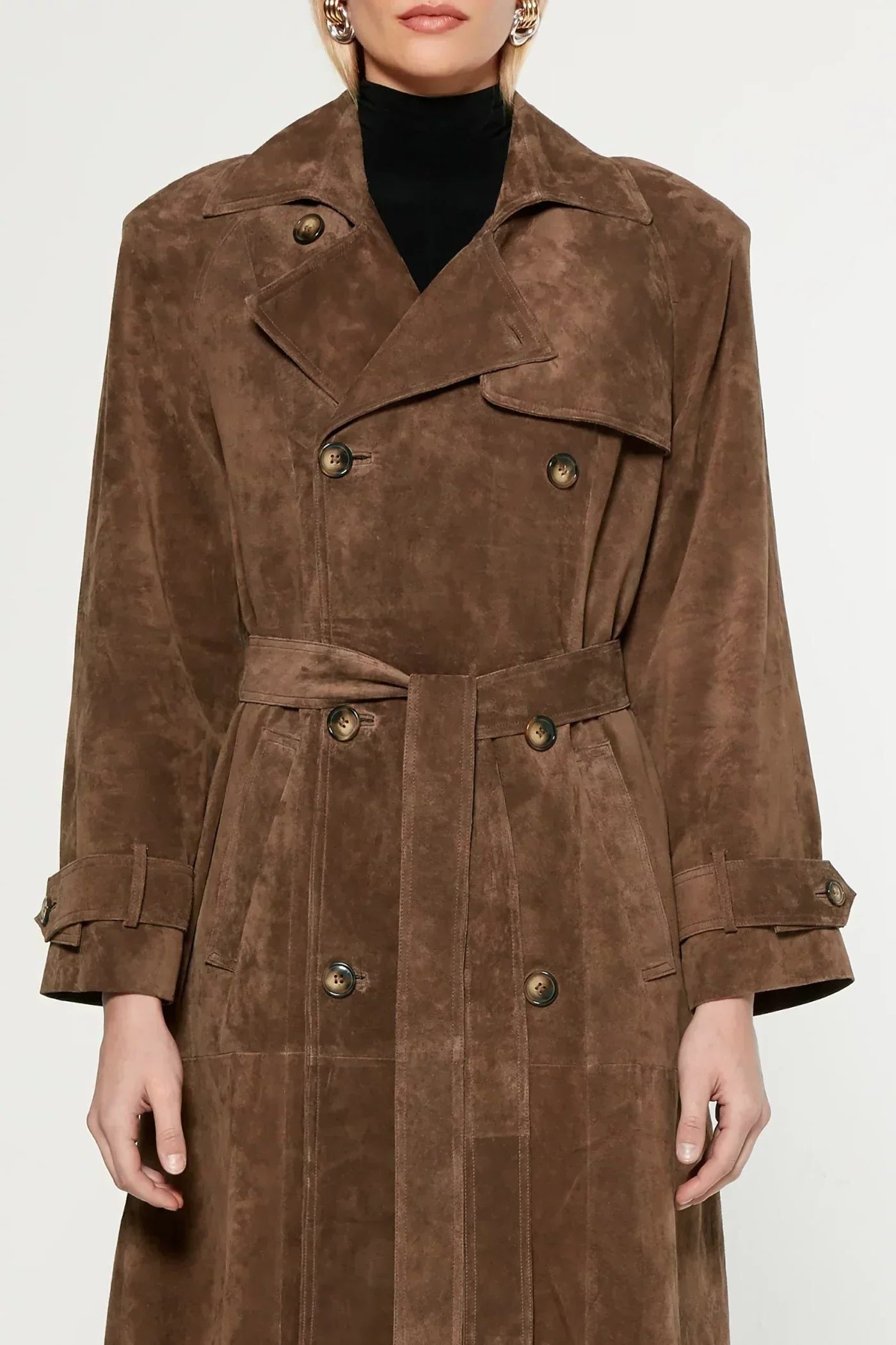 Suede Double-Breasted Trench Coat with Belt for Women 3
