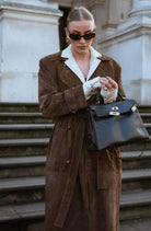Suede Double-Breasted Trench Coat with Belt for Women 4