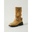 Sylvia | Buckle-Detail Mid-Calf Biker Boots 0