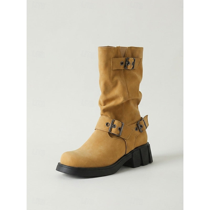 Sylvia | Buckle-Detail Mid-Calf Biker Boots 0