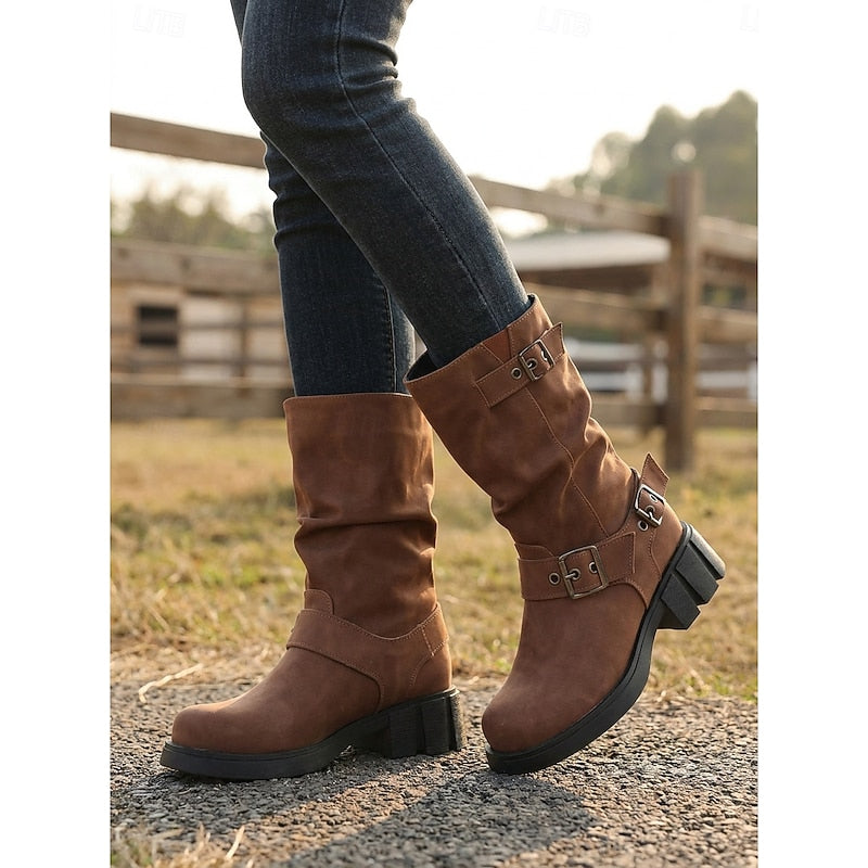 Sylvia | Buckle-Detail Mid-Calf Biker Boots 1