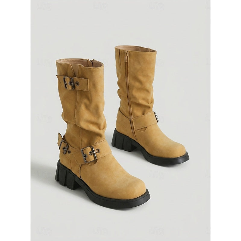 Sylvia | Buckle-Detail Mid-Calf Biker Boots 4
