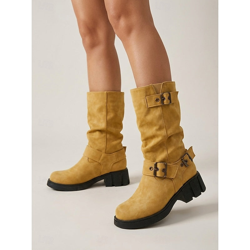Sylvia | Buckle-Detail Mid-Calf Biker Boots 7