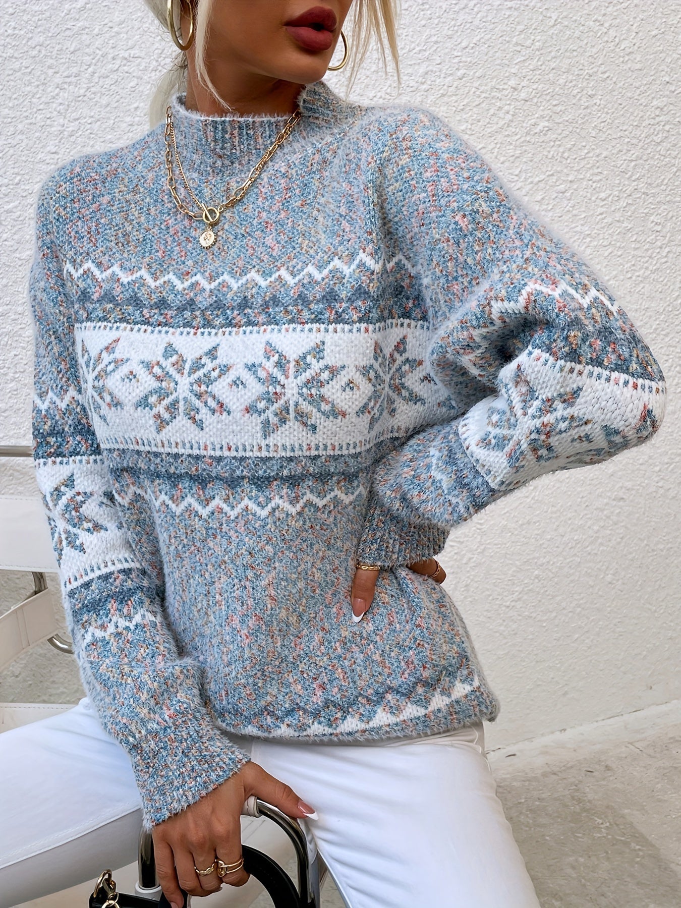 Tamsin | Cozy Snowflake Mock-Neck Sweater 2