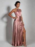 Tatiani | Halter Neck Pleated High Slit Maxi Dress 0