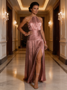 Tatiani | Halter Neck Pleated High Slit Maxi Dress 5