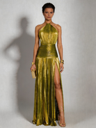 Tatiani | Halter Neck Pleated High Slit Maxi Dress 6