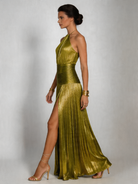 Tatiani | Halter Neck Pleated High Slit Maxi Dress 7