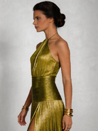 Tatiani | Halter Neck Pleated High Slit Maxi Dress 8
