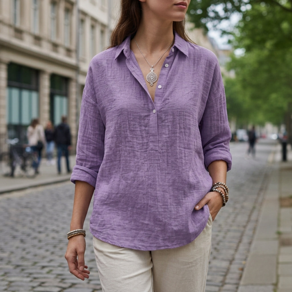 Trento Linen-Look Popover Blouse 1