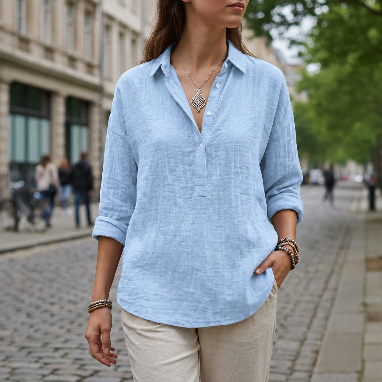 Trento Linen-Look Popover Blouse 2