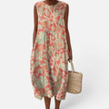 Midi Dress Sleeveless Round Neck Floral Print