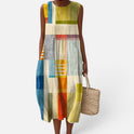 Midi Dress Relaxed Fit Sleeveless Geometric Print Crew Neck