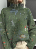 Women's Turtleneck Sweater with Woodland Graphic