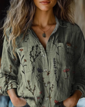 Women's Floral Cotton Long Sleeve Button-Down Shirt
