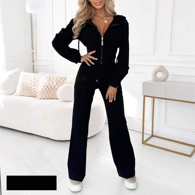 Velour Zip-Up Straight Leg Jogging Set for Women 0