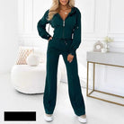 Velour Zip-Up Straight Leg Jogging Set for Women 2