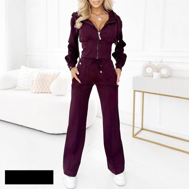 Velour Zip-Up Straight Leg Jogging Set for Women 3