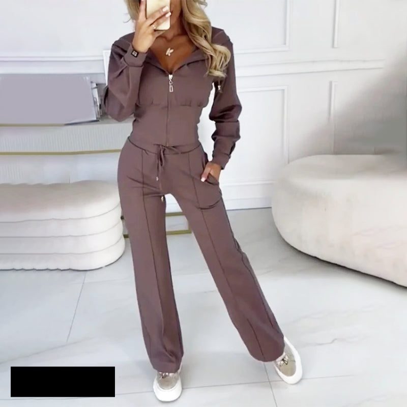 Velour Zip-Up Straight Leg Jogging Set for Women 4