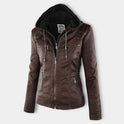 Victoria | Women's Hooded Faux Leather Moto Jacket Zip-Up 0