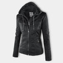 Victoria | Women's Hooded Faux Leather Moto Jacket Zip-Up 1