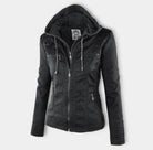 Victoria | Women's Hooded Faux Leather Moto Jacket Zip-Up 1