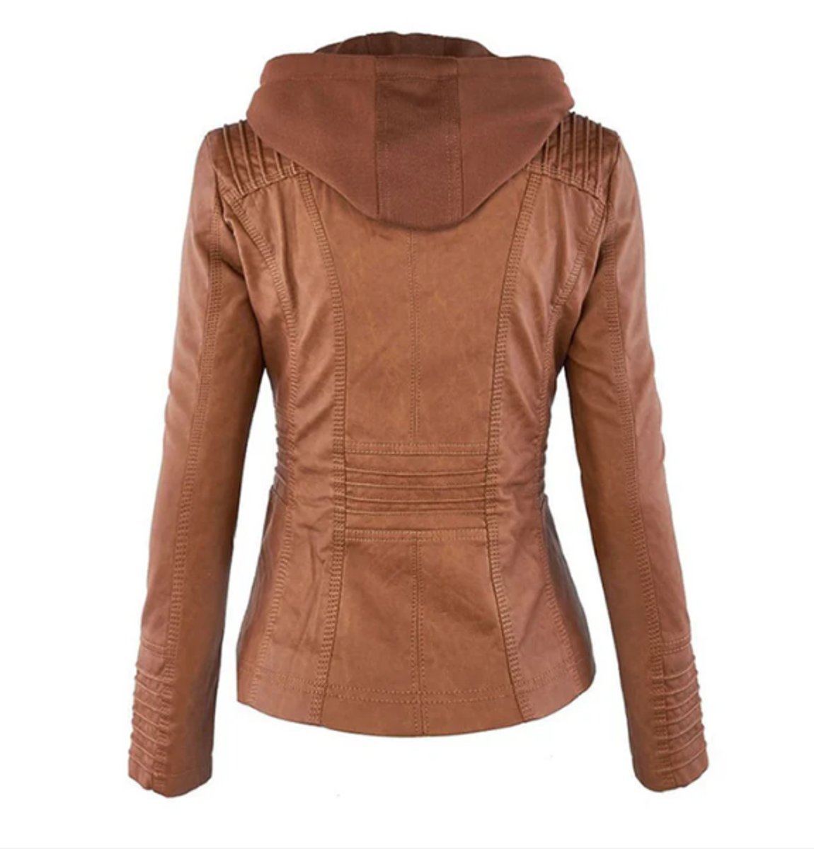Victoria | Women's Hooded Faux Leather Moto Jacket Zip-Up 4