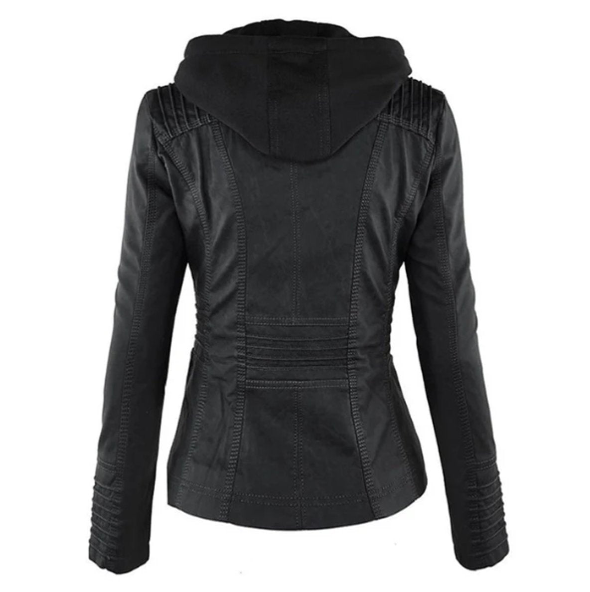 Victoria | Women's Hooded Faux Leather Moto Jacket Zip-Up 5