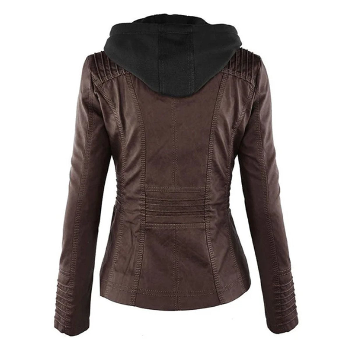 Victoria | Women's Hooded Faux Leather Moto Jacket Zip-Up 6