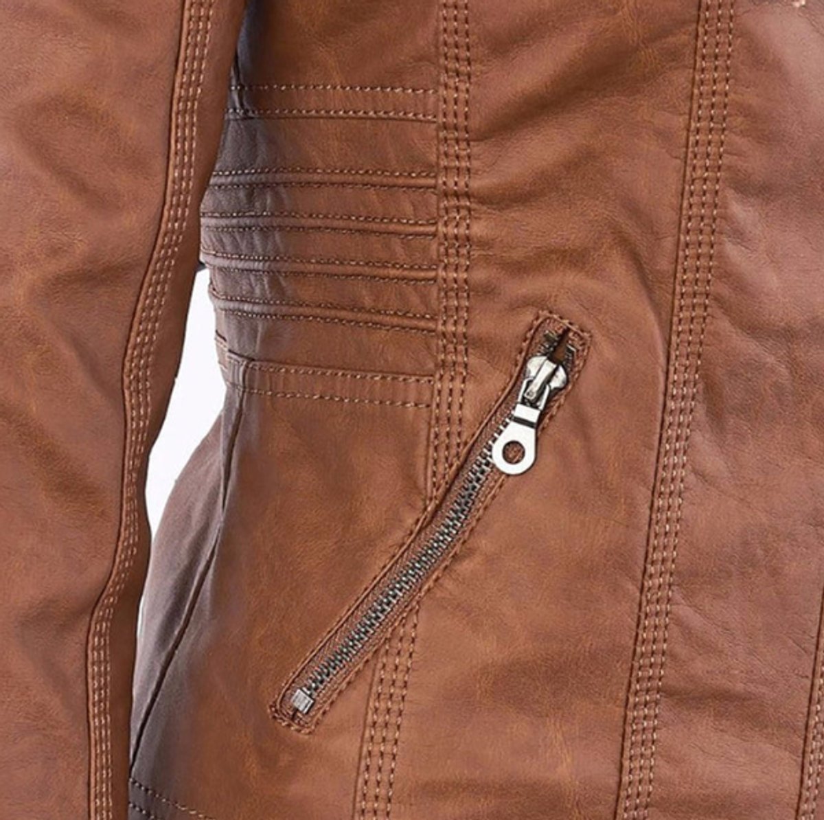 Victoria | Women's Hooded Faux Leather Moto Jacket Zip-Up 8