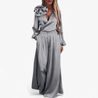Wide Leg Two-Piece Silk Set with V-Neck for Women 5