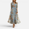 Floral Wrap Midi Dress With V Neck
