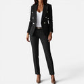 Double Breasted Blazer Straight Leg Trousers Long Sleeve Suit Set