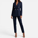 Double Breasted Blazer Straight Leg Trousers Long Sleeve Suit Set