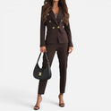 Double Breasted Blazer Straight Leg Trousers Long Sleeve Suit Set