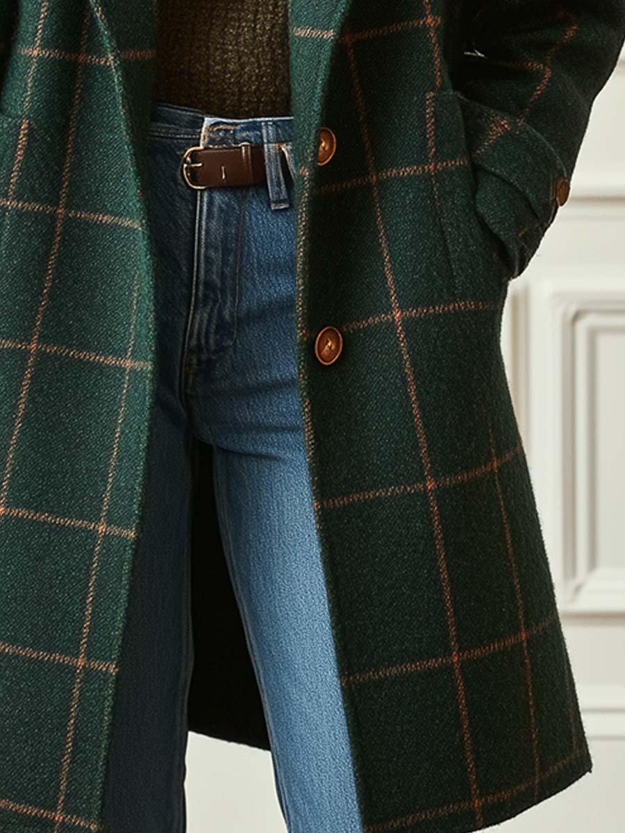 Women's Retro Lapel Plaid Tweed Coat 3
