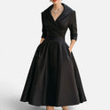 Midi Dress Fit and Flare Wrap Style Three Quarter Sleeve