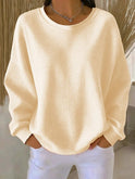 Women's Waffle Knit Crew Neck Sweater with Long Sleeves