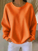 Women's Waffle Knit Crew Neck Sweater with Long Sleeves