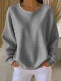 Women's Waffle Knit Crew Neck Sweater with Long Sleeves
