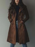 Women's Faux Suede Trench Coat with Front Buttons