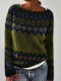 Women's Geometric Knit Sweater with Crew Neck