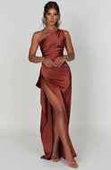 Women's Christmas Dress – Satin, One-Shoulder, Maxi